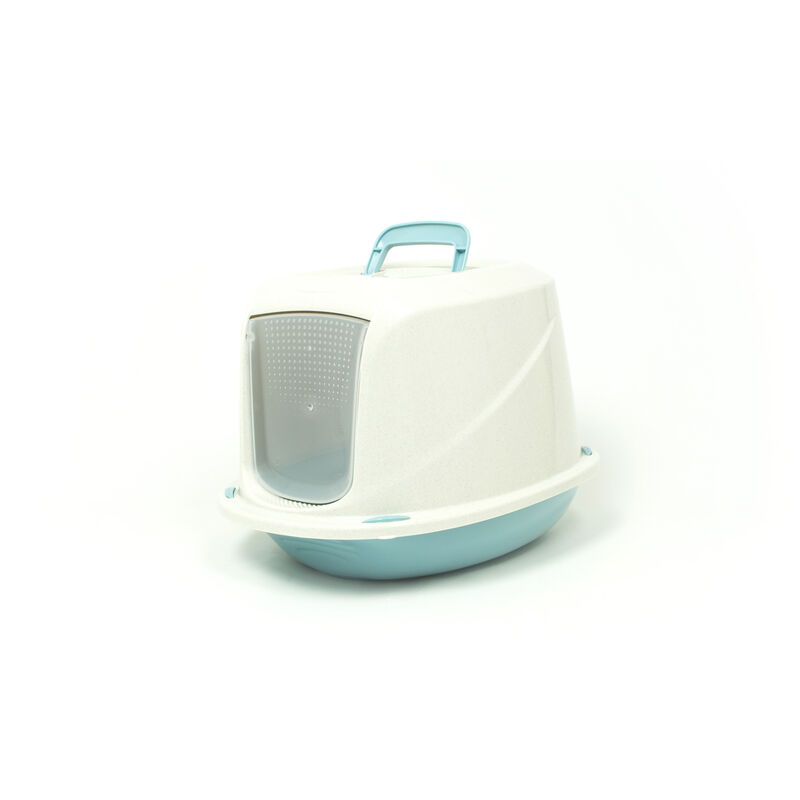 foto del prodotto lettiera toilette per gatti con coperchio e sportello 45x36x32,5cm mod 700098 azzurro