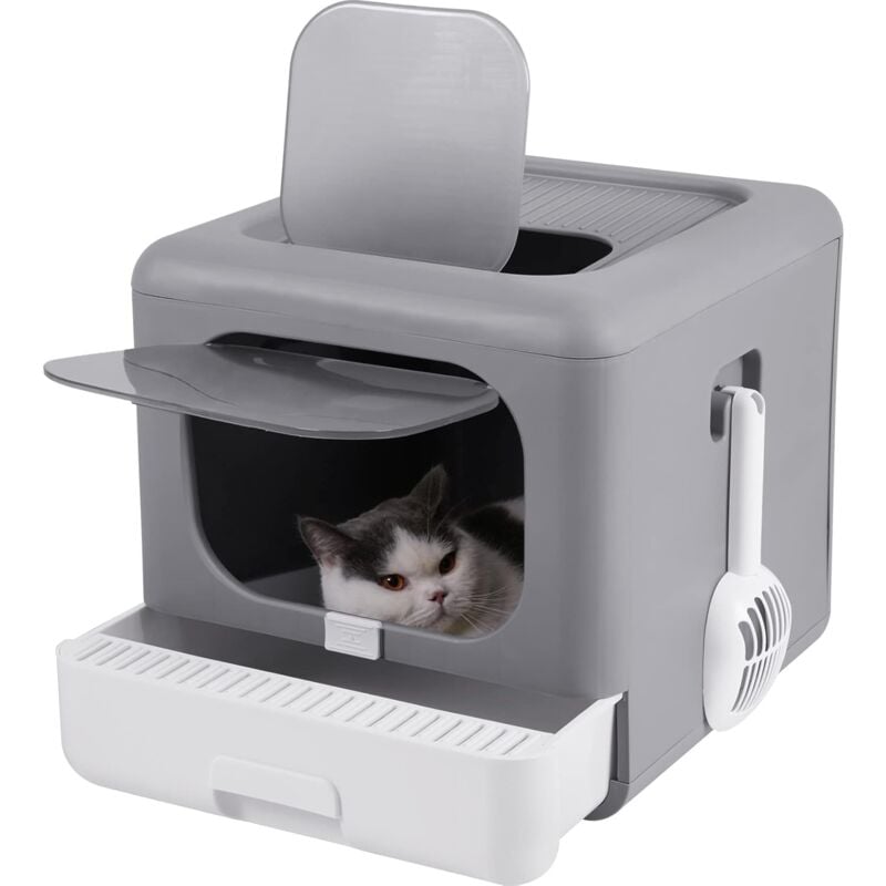 foto del prodotto lettiera toilette per gatto chiusa cassetta pieghevole con 2 porta, adatto a gatti peso a 6kg
