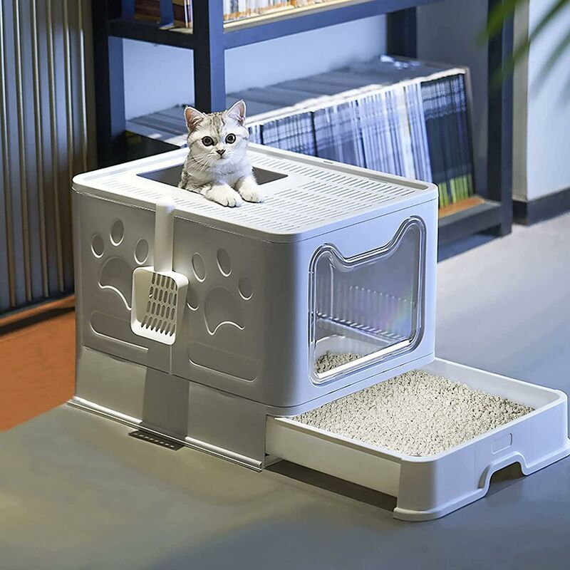 foto del prodotto lettiera toilette per gatto chiusa cassetta pieghevole grande con cassetto, adatto a gatti peso a 10kg