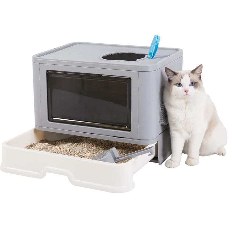 foto del prodotto lettiera toilette per gatto chiusa grande contenitori con cassetto 50x38x37cm