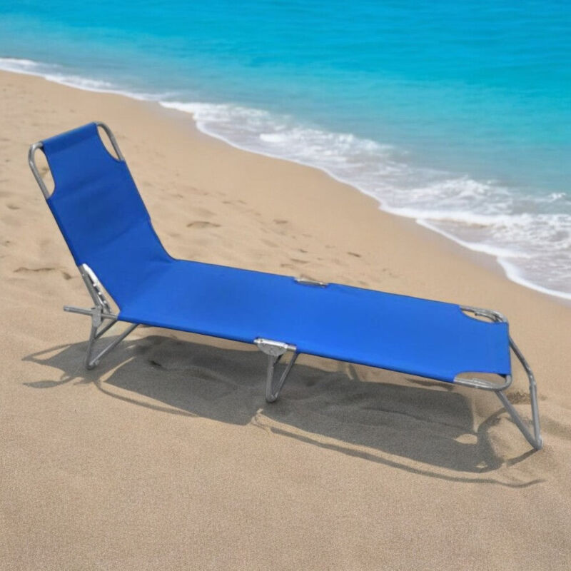 foto del prodotto lettini da spiaggia per esterno e mare pieghevole struttura in ferro e tessuto in oxford blu