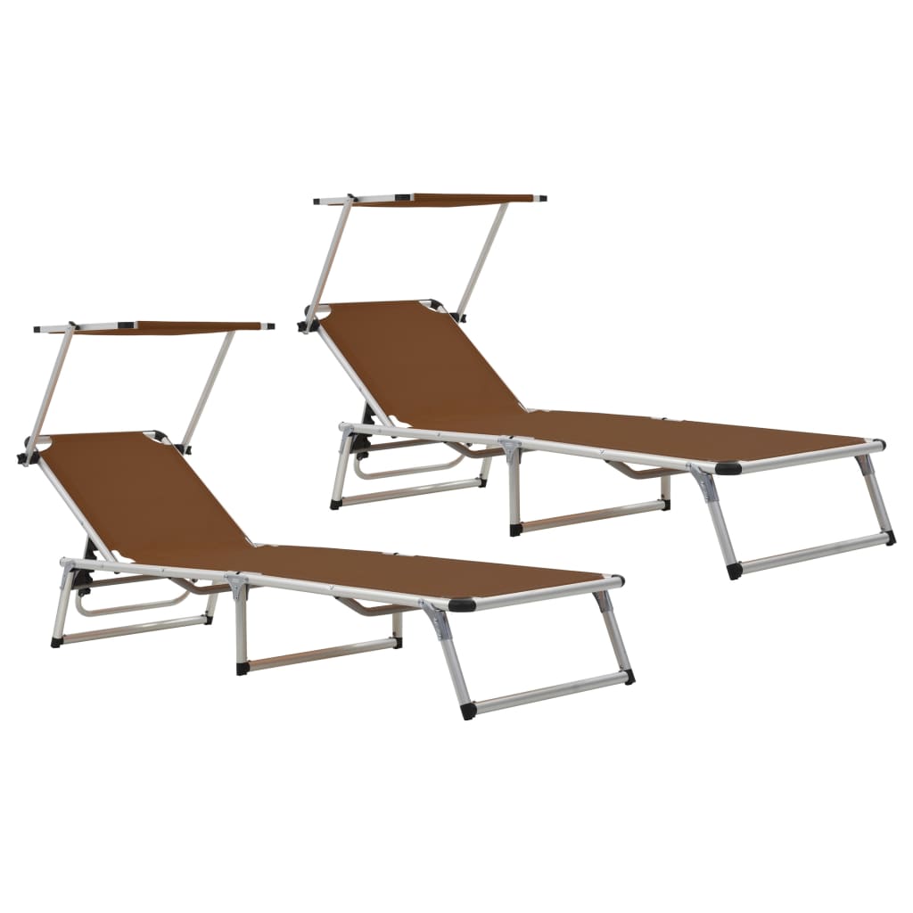 foto del prodotto lettini pieghevoli e tettuccio 2pz alluminio textilene marrone cod mxl 5744