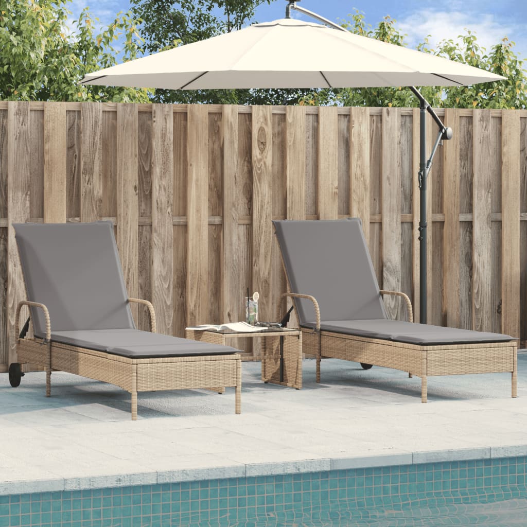 foto del prodotto lettini prendisole 2 pz con cuscini beige in polyrattan