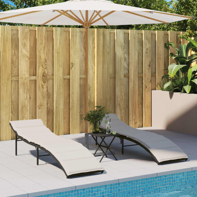 immagine 0 del prodotto lettini prendisole 2 pz con cuscini neri in polyrattan vidaxl