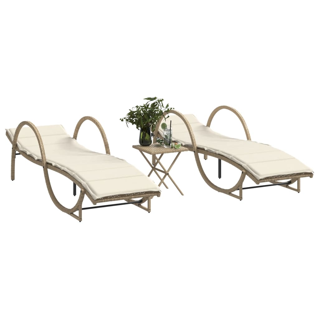 foto del prodotto lettini prendisole 2 pz con tavolino beige in polyrattan