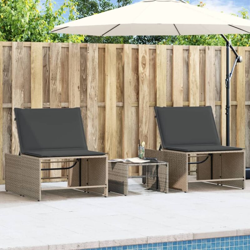 foto del prodotto lettini prendisole 2 pz con tavolo grigio in polyrattan vidaxl