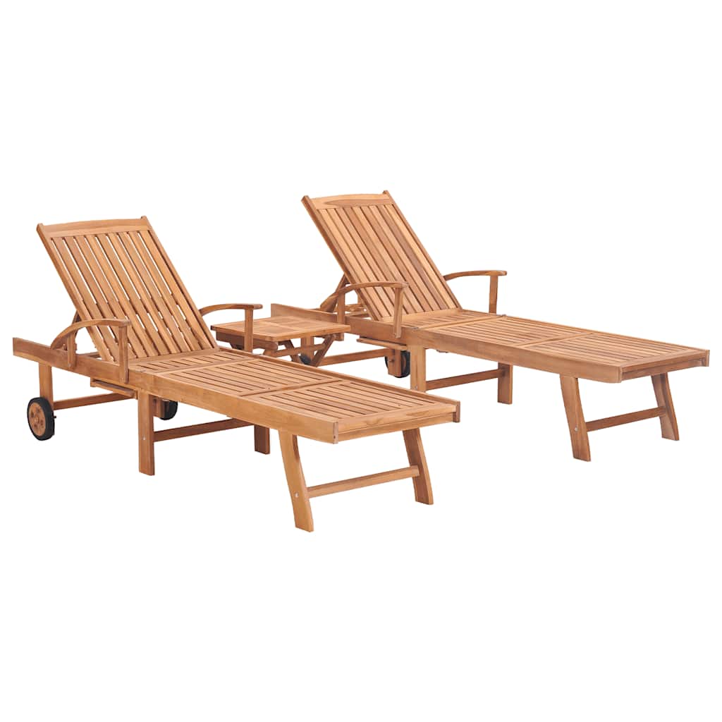 foto del prodotto lettini prendisole 2 pz con tavolo in legno massello di teak