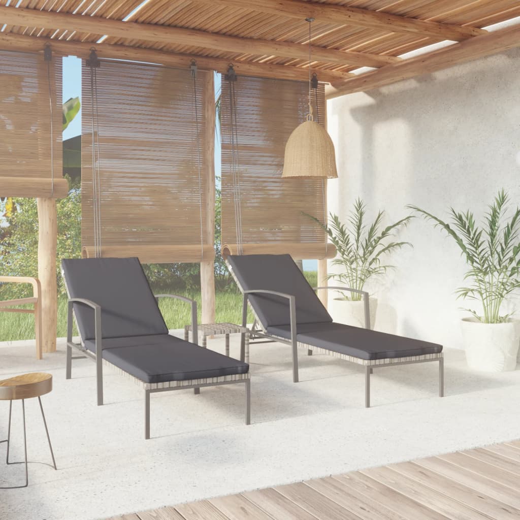 foto del prodotto lettini prendisole 2 pz con tavolo in polyrattan grigio cod mxl 23248