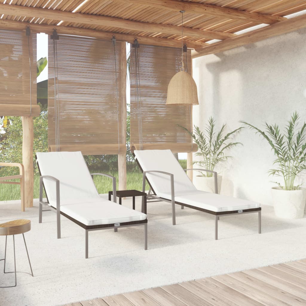 foto del prodotto lettini prendisole 2 pz con tavolo in polyrattan marrone