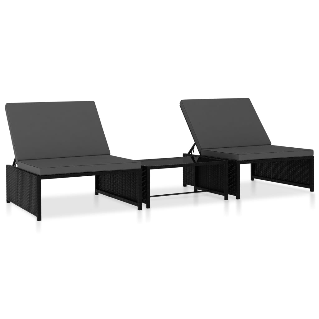 foto del prodotto lettini prendisole 2 pz con tavolo in polyrattan neri cod mxl 19821