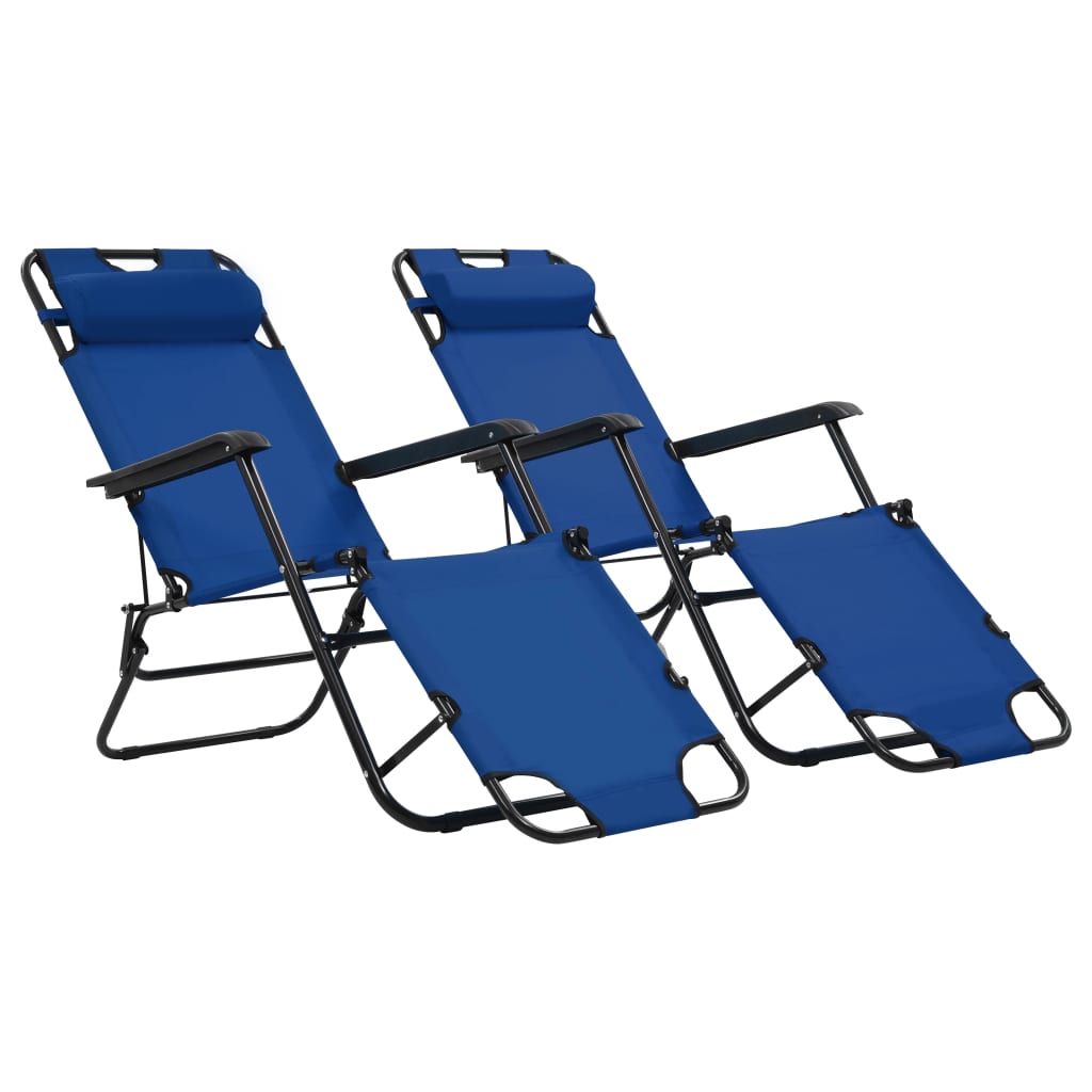 foto del prodotto lettini prendisole 2 pz pieghevoli con poggiagambe acciaio blu cod mxl 13985