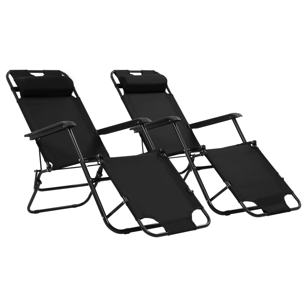 foto del prodotto lettini prendisole 2 pz pieghevoli con poggiagambe acciaio nero cod mxl 6903
