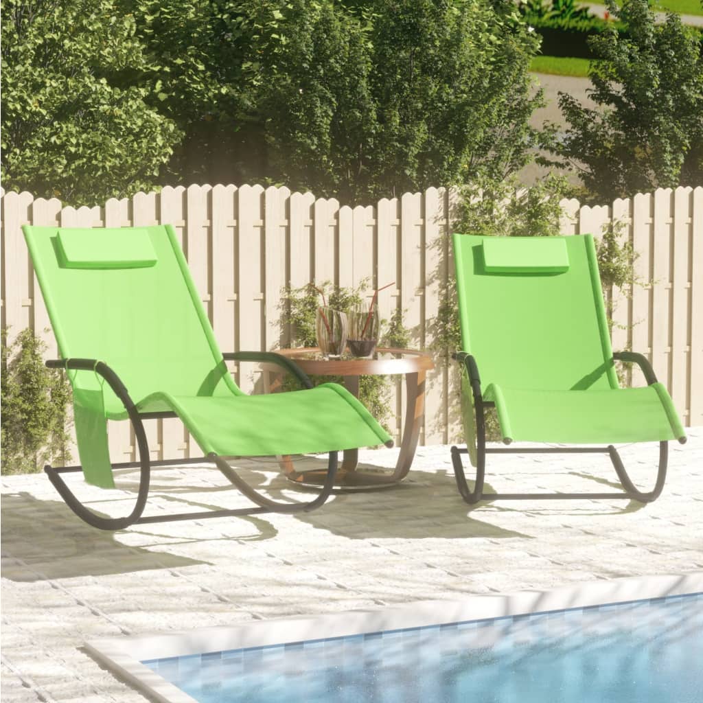 foto del prodotto lettini prendisole a dondolo 2 pz in acciaio e textilene verde cod mxl 23273