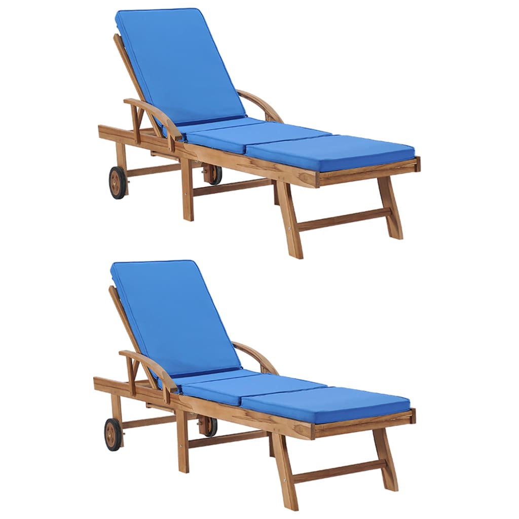 foto del prodotto lettini prendisole con cuscini 2 pz in legno di teak blu cod mxl 8699