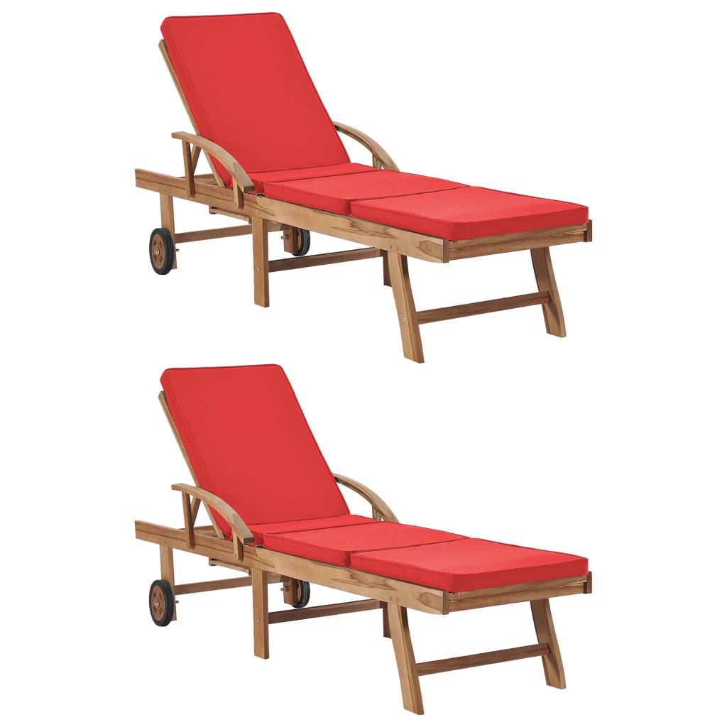 foto del prodotto lettini prendisole con cuscini 2 pz in legno di teak rosso cod mxl 5819