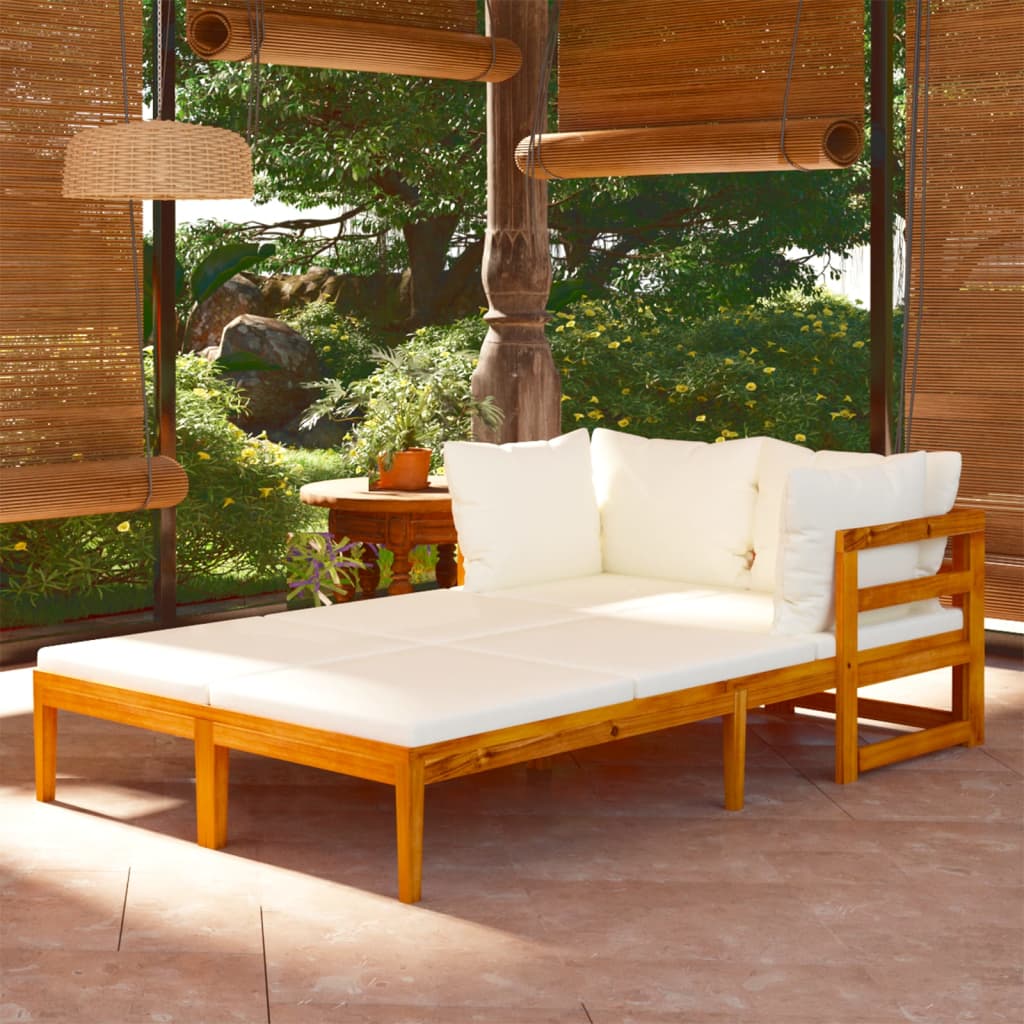 foto del prodotto lettini prendisole con cuscini crema 2 pz legno d acacia cod mxl 38252