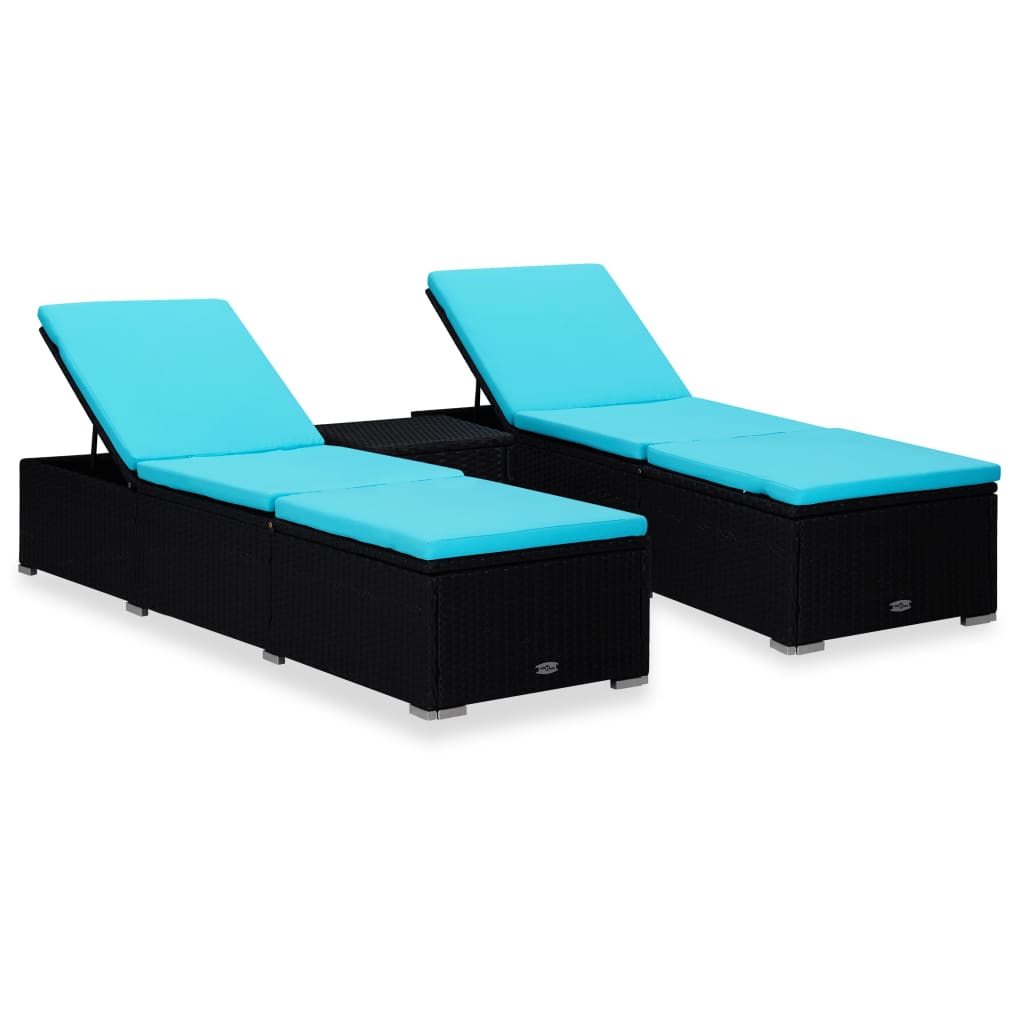 foto del prodotto lettini prendisole con tavolino 3 pz in polyrattan nero cod mxl 45552