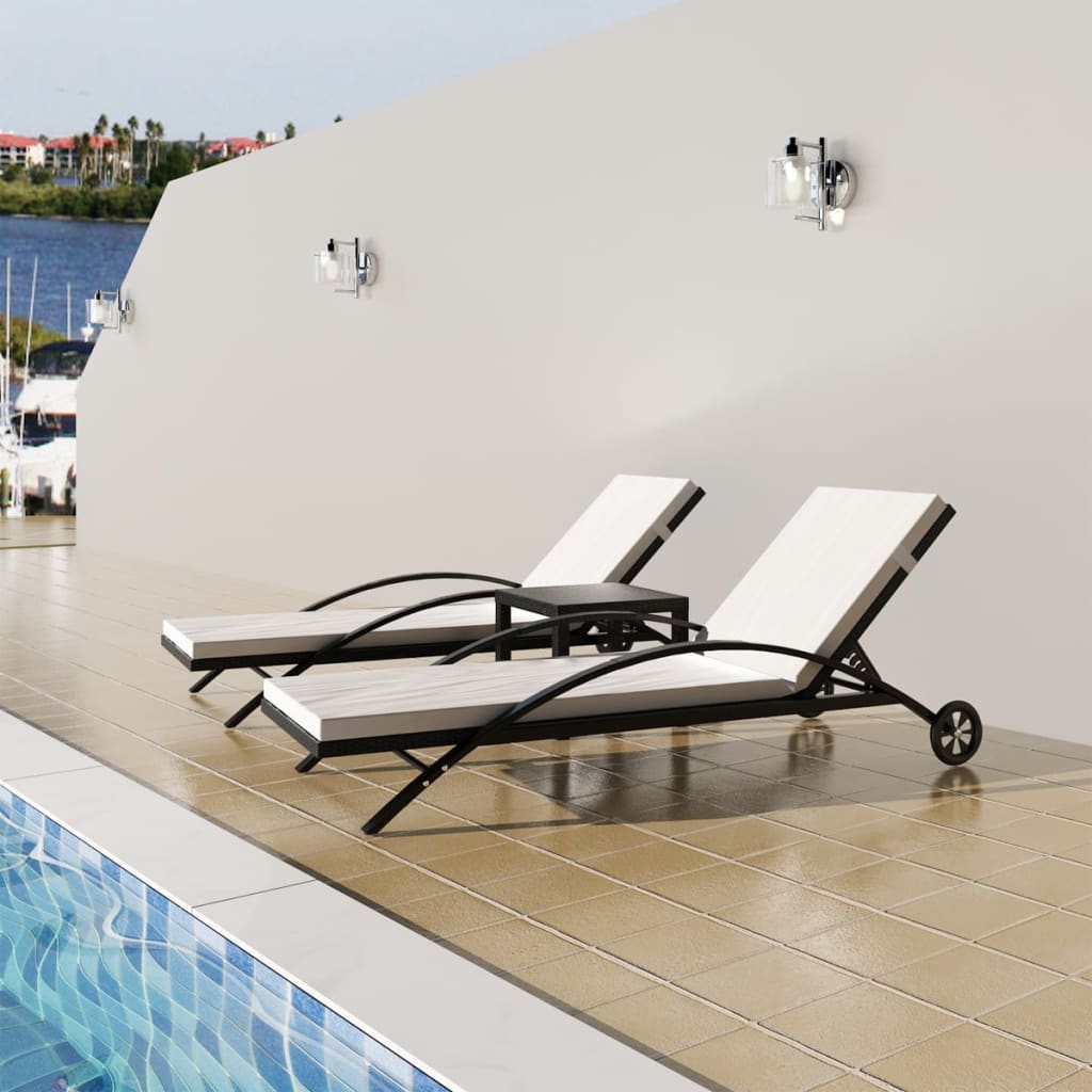 foto del prodotto lettini prendisole con tavolino in polyrattan nero cod mxl 24672