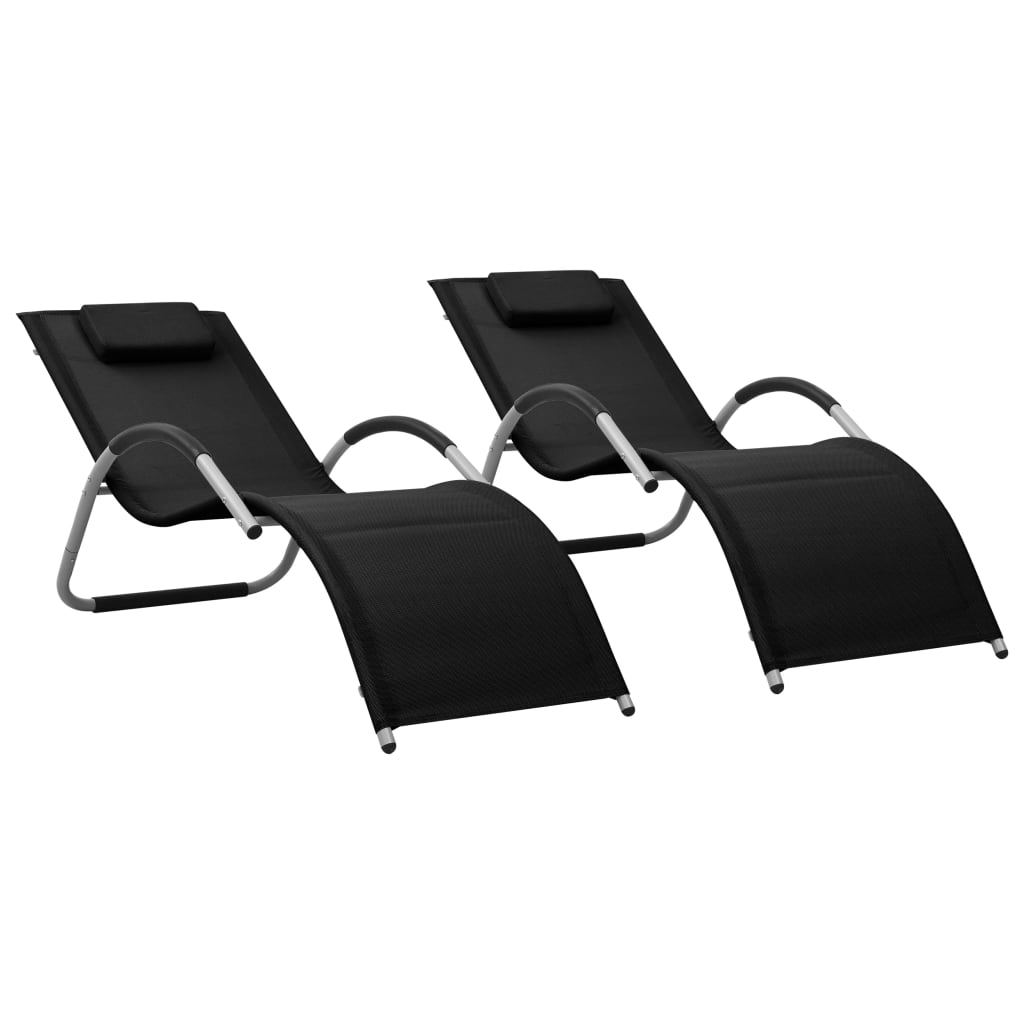 foto del prodotto lettini prendisole in textilene 2 pz nero e grigio cod mxl 23802