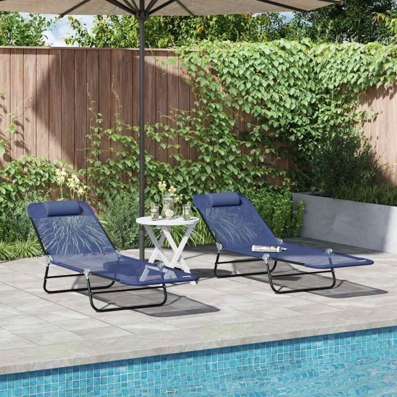 foto del prodotto lettini prendisole pieghevoli 2 pz con poggiatesta blu navy textilene vidaxl