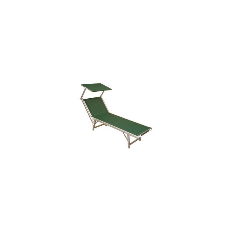 foto del prodotto lettino alluminio piegh. pesante con parasole tessuto texilene verde cm.61x184x38 100h. con viti inox