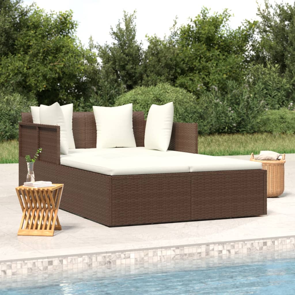 foto del prodotto lettino con cuscini marrone 182x118x63 cm in polyrattan vidaxl