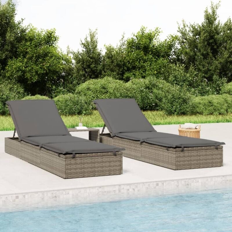 foto del prodotto lettino con cuscino grigio 201x55x62 cm in polyrattan
