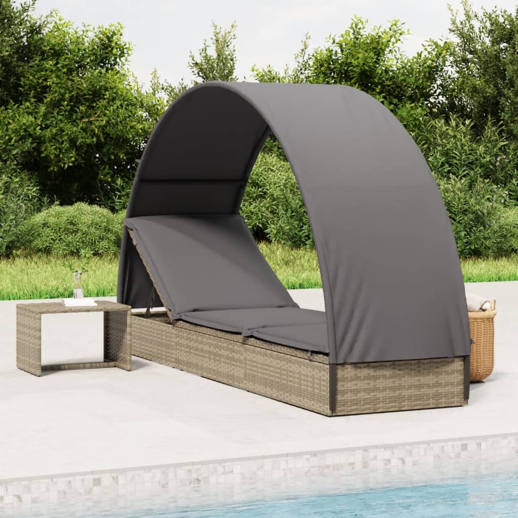 foto del prodotto lettino con tetto rotondo grigio 211x57x140 cm polyrattancod mxl 95479