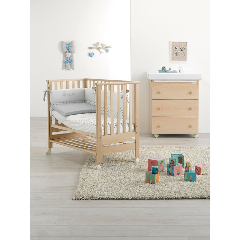 foto del prodotto lettino contact azzurra design naturale lettino per neonati sponde regolabili culla per bambini barriera di sicurezza in legno