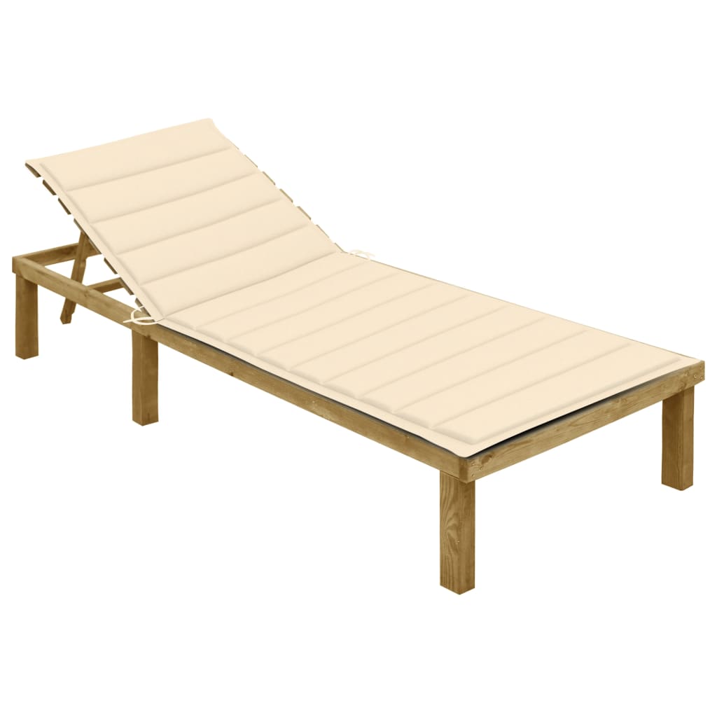 foto del prodotto lettino da giardino con cuscino crema legno pino impregnato cod mxl 7249