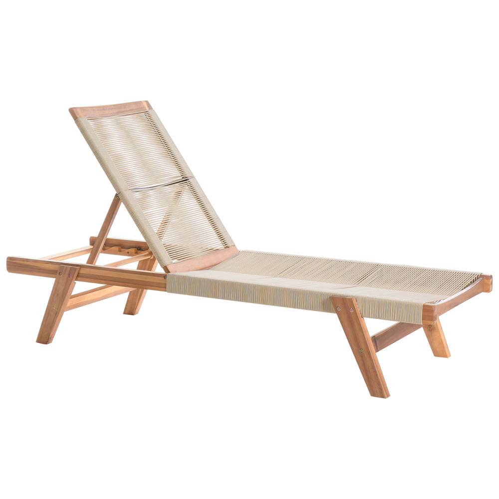 foto del prodotto lettino da giardino per piscina sdraio reclinabile in legno d acacia corda beige esterno elegante