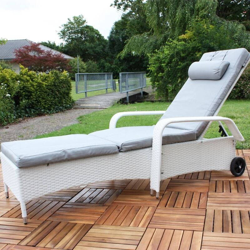 foto del prodotto lettino da salotto in rattan regolabile polyrattan giardino bianco