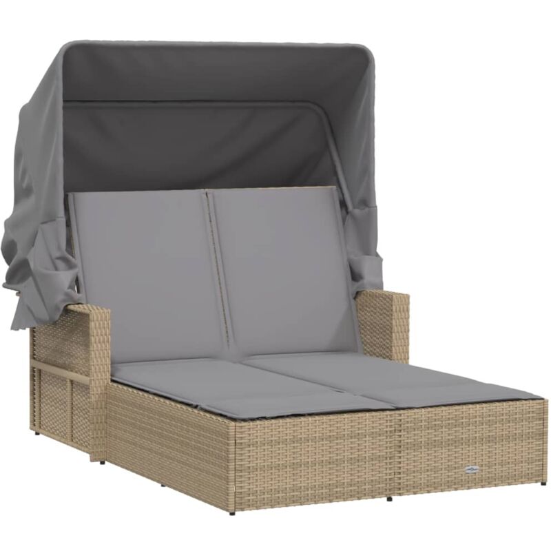 foto del prodotto lettino doppio con baldacchino e cuscini beige misto polyrattan vidaxl