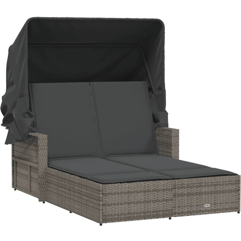 foto del prodotto lettino doppio con baldacchino e cuscini grigio in polyrattan vidaxl