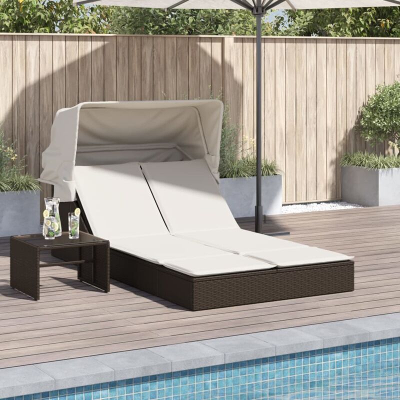 foto del prodotto lettino doppio con baldacchino e cuscini marrone in polyrattan vidaxl