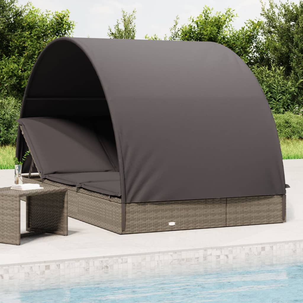 foto del prodotto lettino doppio tetto rotondo grigio 211x112x140 cm polyrattancod mxl 95481