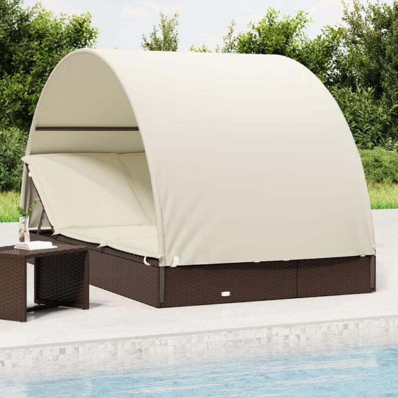 foto del prodotto lettino doppio tetto rotondo marrone 211x112x140 cm polyrattan vidaxl 776442
