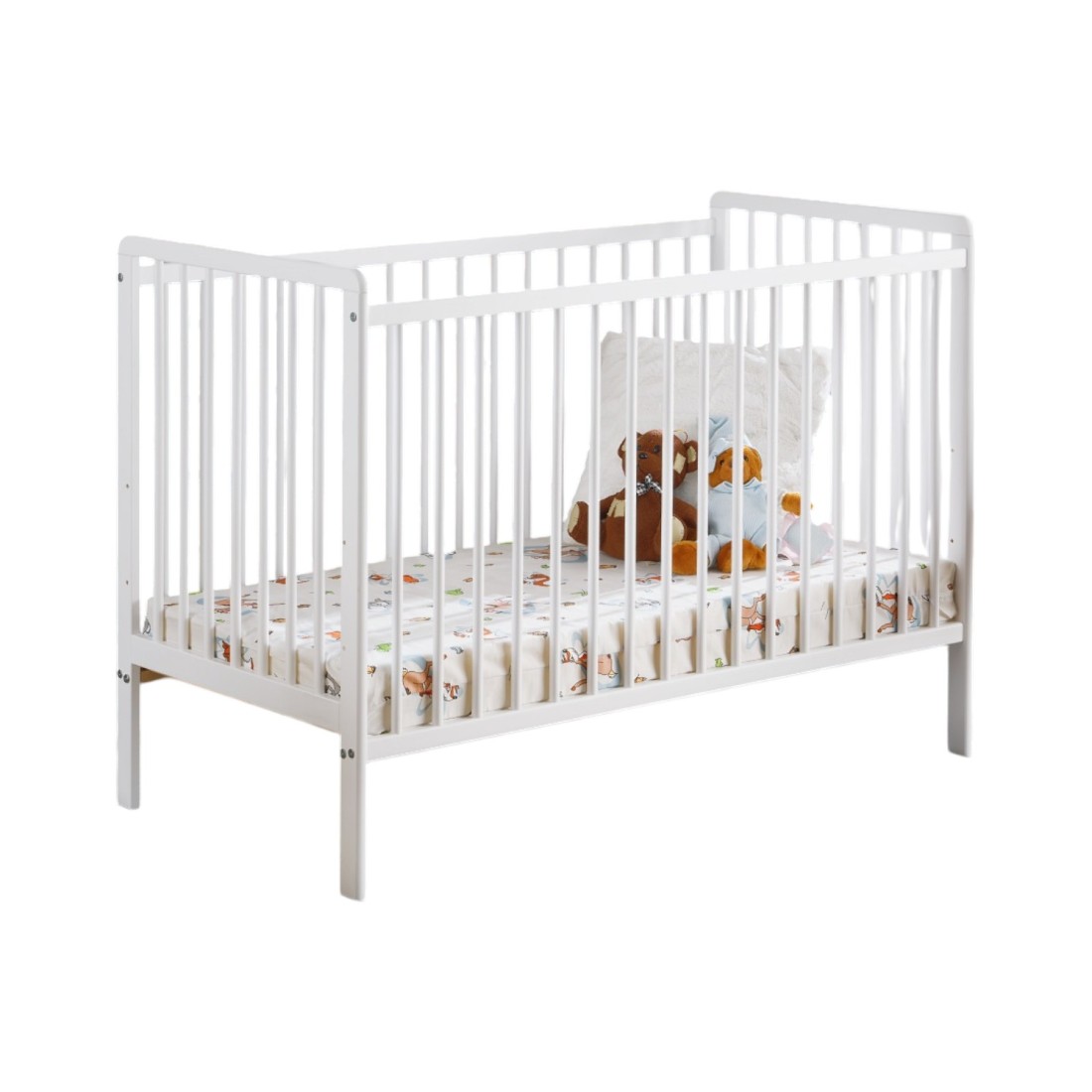 foto del prodotto lettino e materasso per bambini evolutivo della collezione lutin, regolabile in altezza. colore bianco opaco.