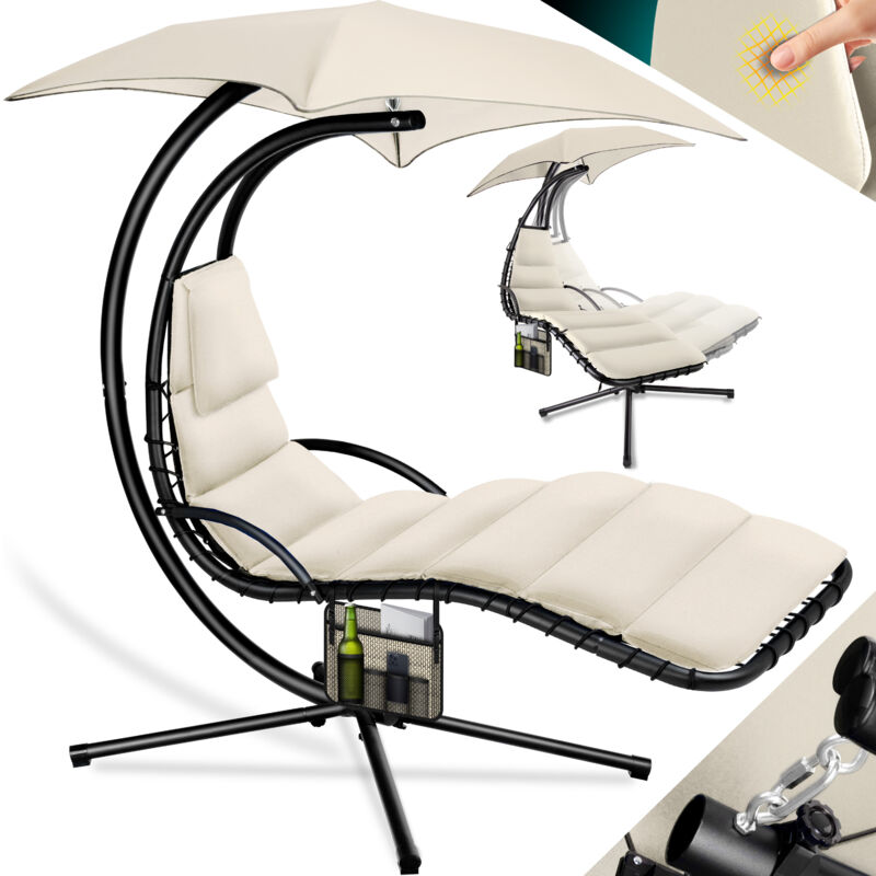 foto del prodotto lettino galleggiante con ombrellone lettino sospeso lettino prendisole h200 l194 l100 cm lettino relax amaca a dondolo caricabile fino a 120 kg beige