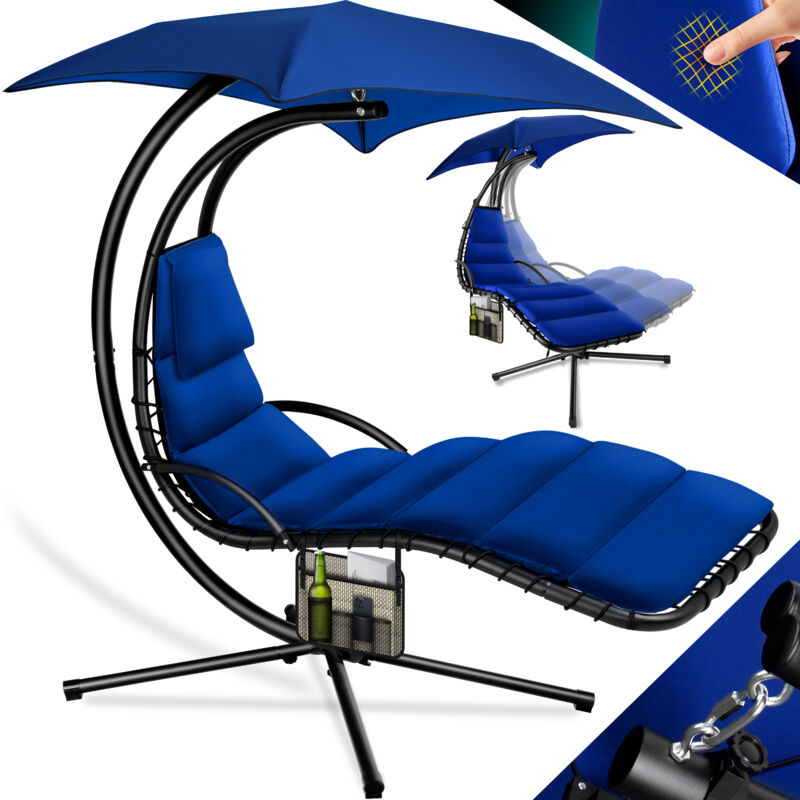foto del prodotto lettino galleggiante con ombrellone lettino sospeso lettino prendisole h200 l194 l100 cm lettino relax amaca a dondolo caricabile fino a 120 kg blu
