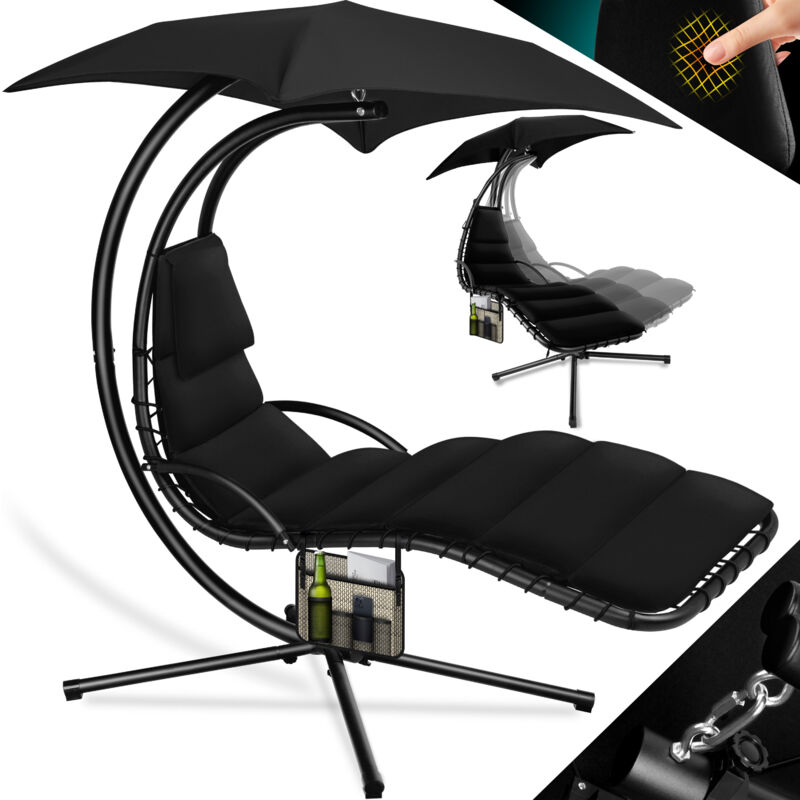 foto del prodotto lettino galleggiante con ombrellone lettino sospeso lettino prendisole h200 l194 l100 cm lettino relax amaca a dondolo caricabile fino a 120 kg nero