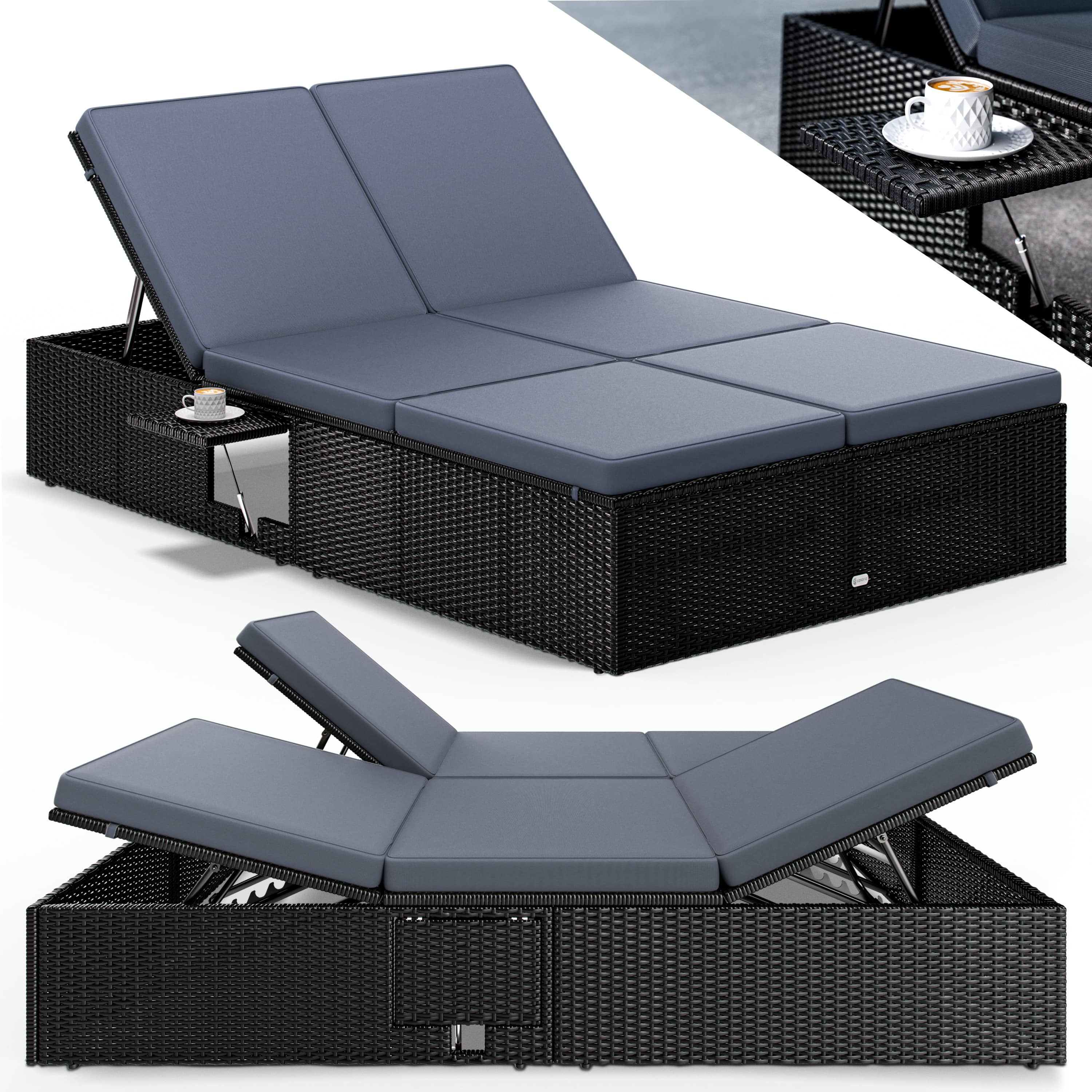 foto del prodotto lettino in polyrattan nero antracite 200x115x33 cm