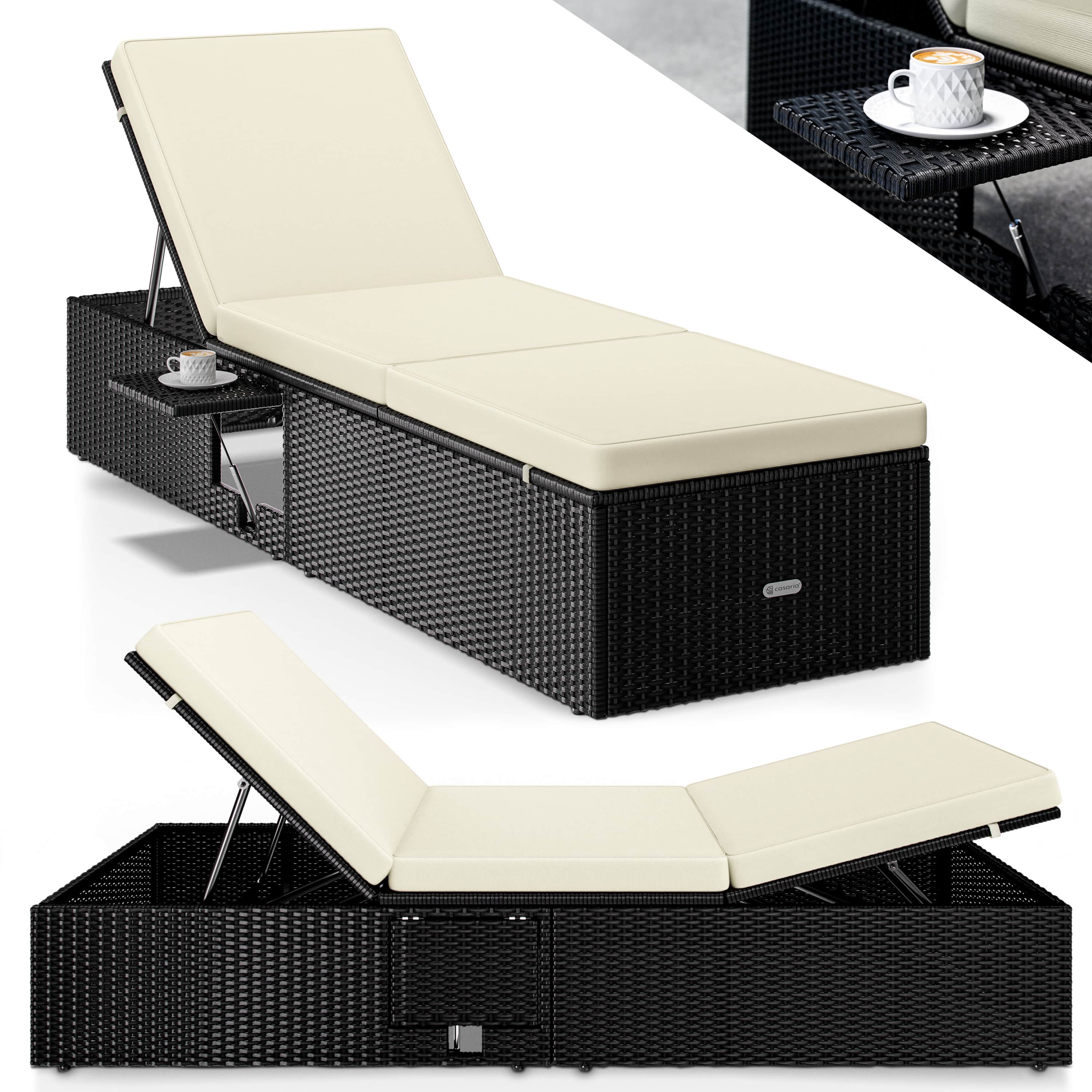 foto del prodotto lettino in polyrattan nero crema 200x58x33cm