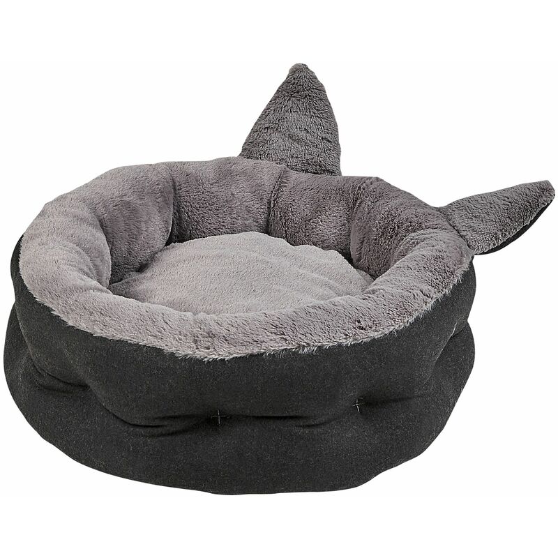 foto del prodotto lettino per animali domestici a forma tonda con orecchie di colore grigio in poliestere per interno