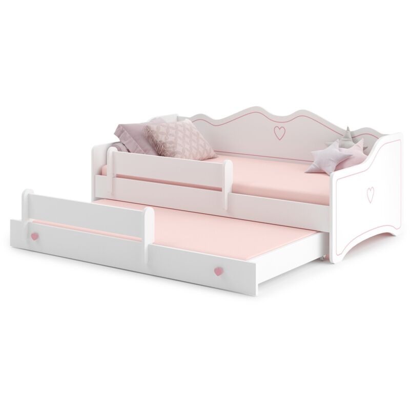 foto del prodotto lettino per bambini 80x160cm con letto estraibile e 2 materassi bianco rosa