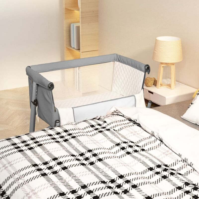 foto del prodotto lettino per bambini con materasso grigio chiaro tessuto di lino vidaxl