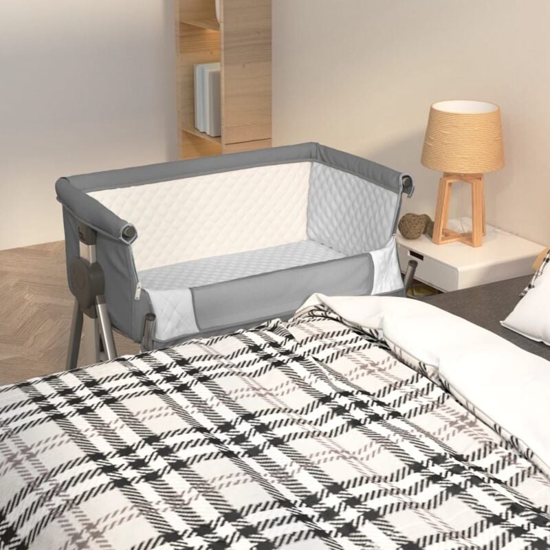 foto del prodotto lettino per bambini con materasso grigio scuro tessuto di lino vidaxl