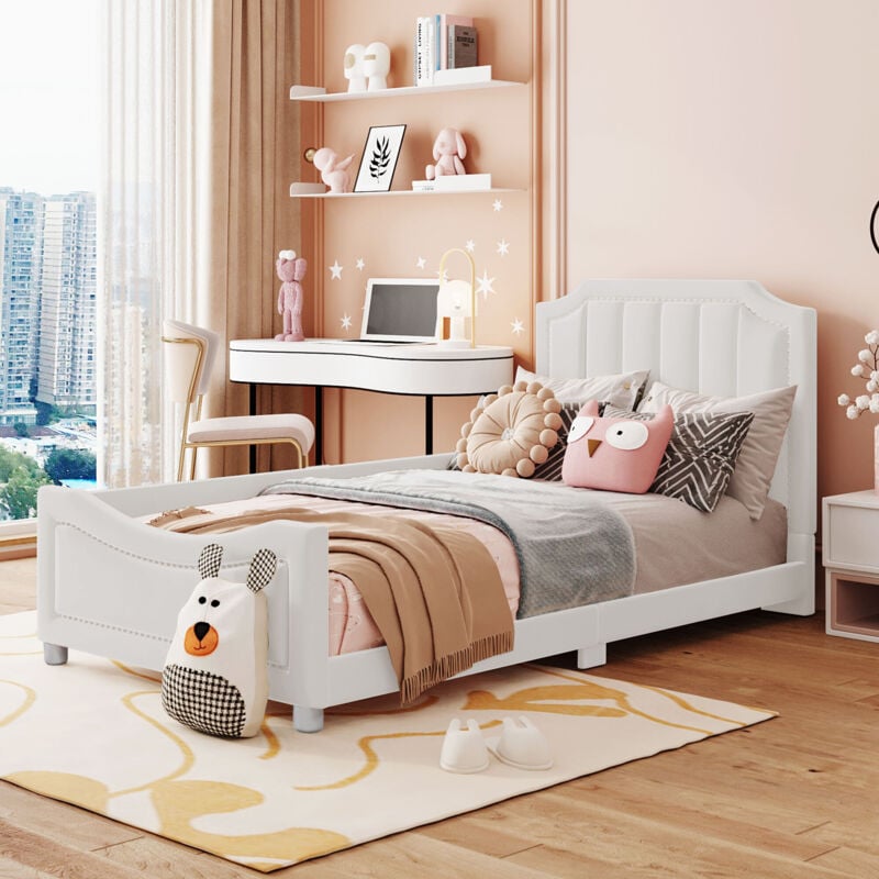 foto del prodotto lettino per bambini imbottito 90 x 200 cm, divano letto, giroletto in flanella, morbido letto multifunzionale con schienale, braccioli, letto