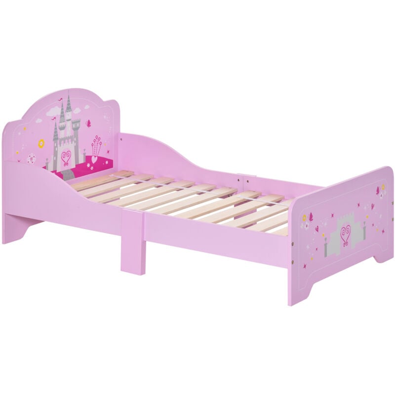 foto del prodotto lettino per bambini in legno rosa con bordi alti et 3 6 anni 143x73x60cm homcom