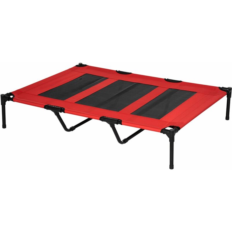 foto del prodotto lettino per cani 50kg max rialzato con borsa da viaggio 122x92x23 cm in metallo e tessuto oxford rosso